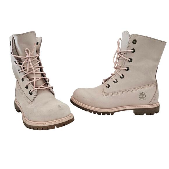 Timberland Women's Light Pink Jayne Waterproof Fold Down Boot sz 7M Fleece Basic - Picture 1 of 9